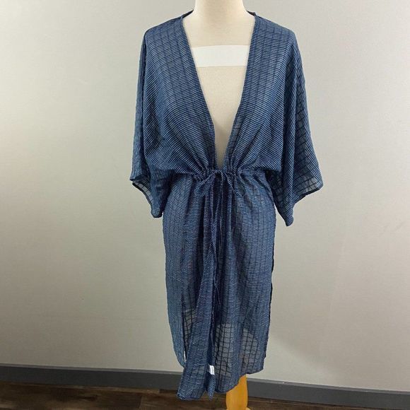 NWT TREASURE & BOND Blue Pinstripe Long Open Tie Cardigan (O/S) - Picture 2 of 9